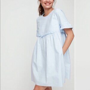 Aritzia Sunday Best Tybee Ruffle Trim Cotton Short Sleeve Dress Blue Size Medium